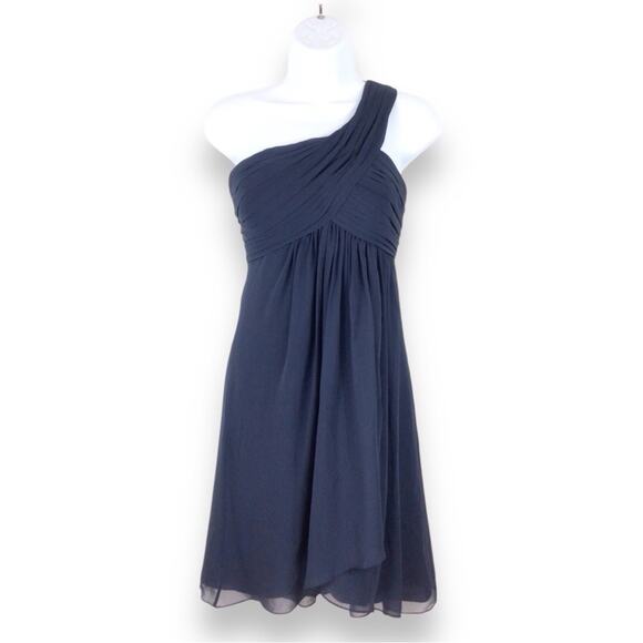 BILL LEVKOFF Navy Blue One Shoulder Chiffon Mini Dress size 6 - Picture 1 of 8